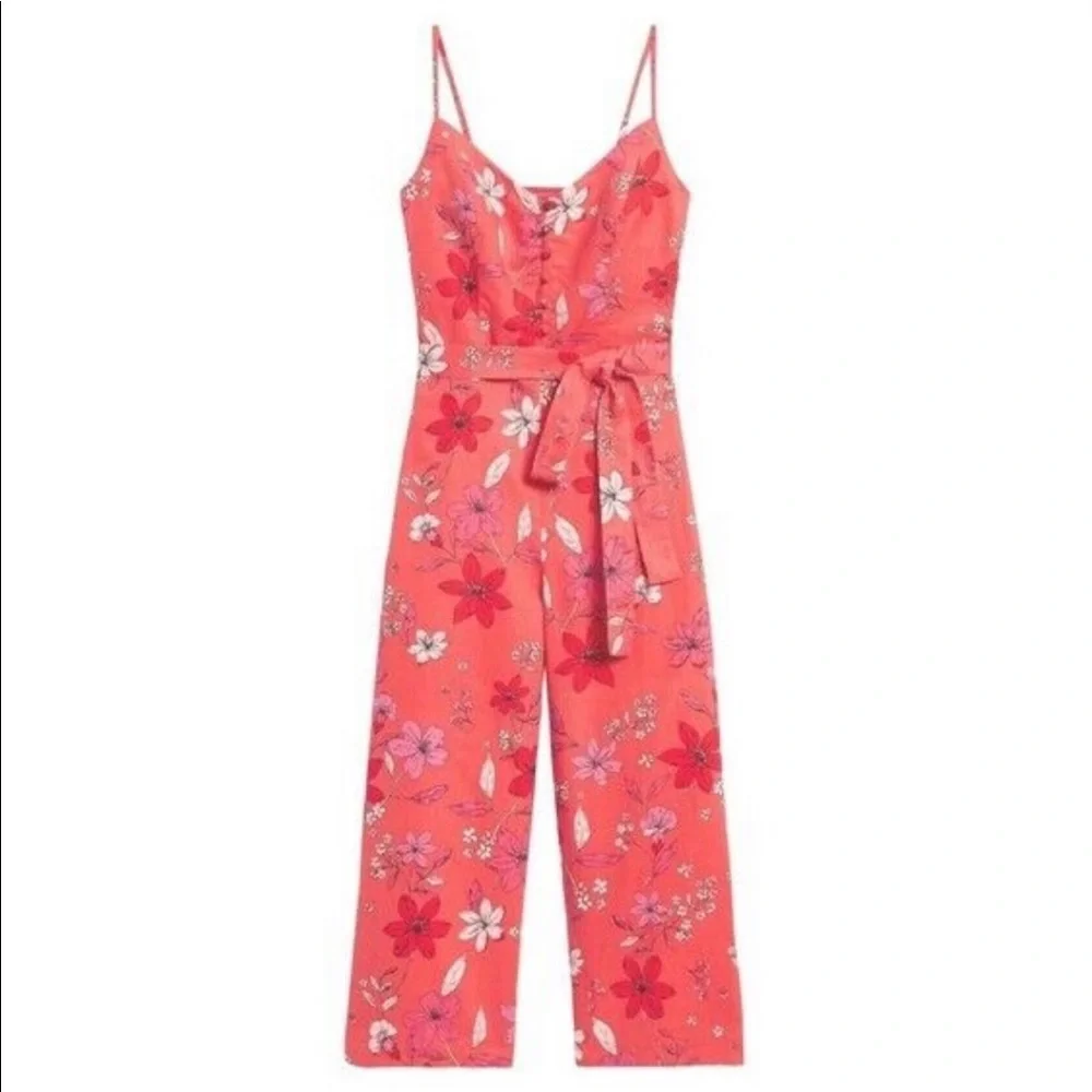 BANANA REPUBLIC LINEN FLORAL ROMPER JUMPSUIT JUMPER - 2 NEW CORAL